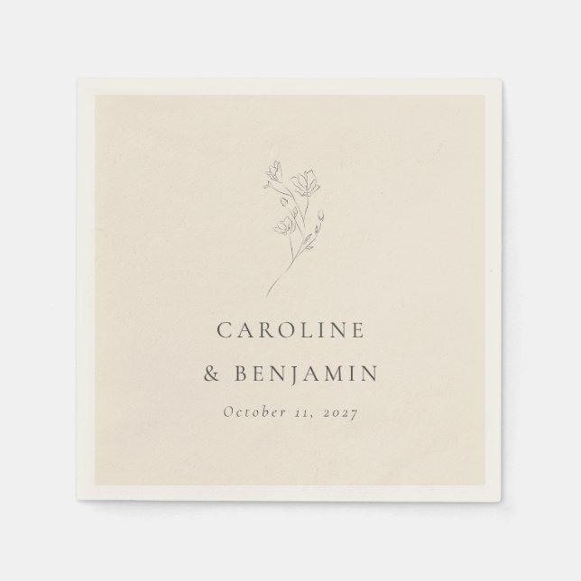 Guardanapo De Papel Personalização de Casamento de Arte Floral Ecru Mi (Frente)