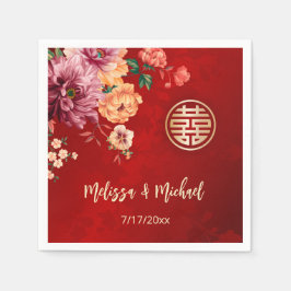 Guardanapo De Papel Personalização de Casamento de Peony Red Chinese