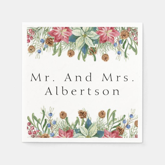 Guardanapo De Papel Personalização de Casamento de Poinsettia de Natal (Frente)