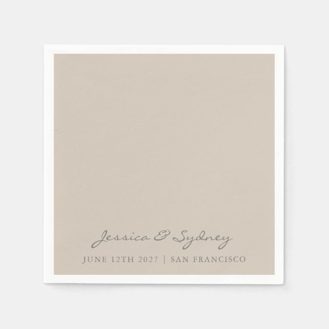 Guardanapo De Papel Personalização de Casamento de Script Beige Taupe  (Frente)