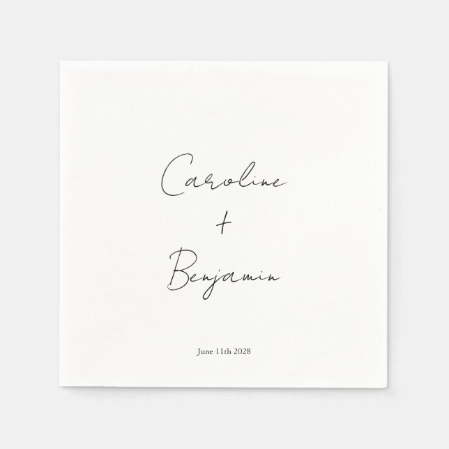 Guardanapo De Papel Personalização de Casamento de Script Branco Minim (Frente)