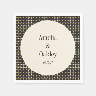 Guardanapo De Papel Personalização de Casamento Floral Dourado Preto d