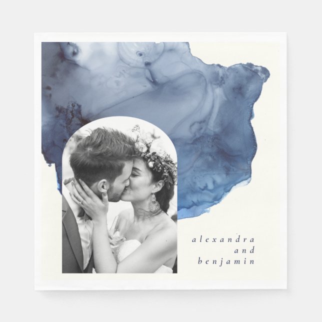 Guardanapo De Papel Personalização de Foto de Casamento de Aquarela El (Frente)
