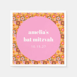 Guardanapo De Papel Personalização do Bat Mitzvah Laranja Rosa Geométr