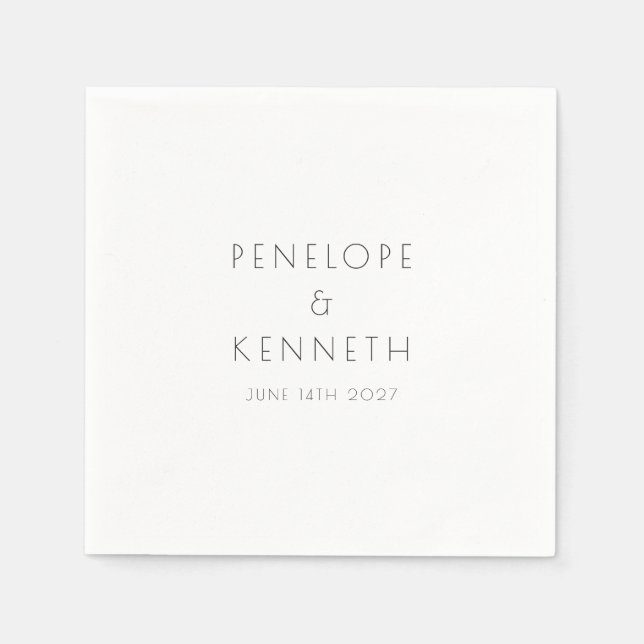 Guardanapo De Papel Personalização Simples de Casamento Branco Moderno (Frente)