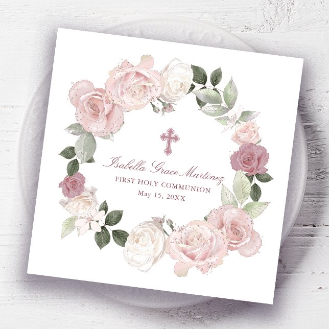 Guardanapo De Papel Personalizada Editável Primeira Sagrada Comunhão (Criador carregado)