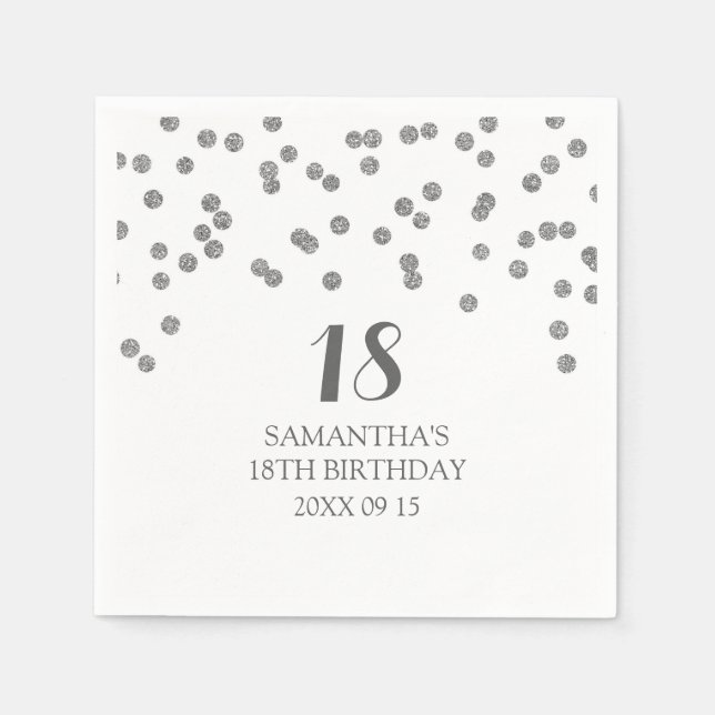 Guardanapo De Papel Personalizado 18.º Aniversário de Napkin Silver Co (Frente)