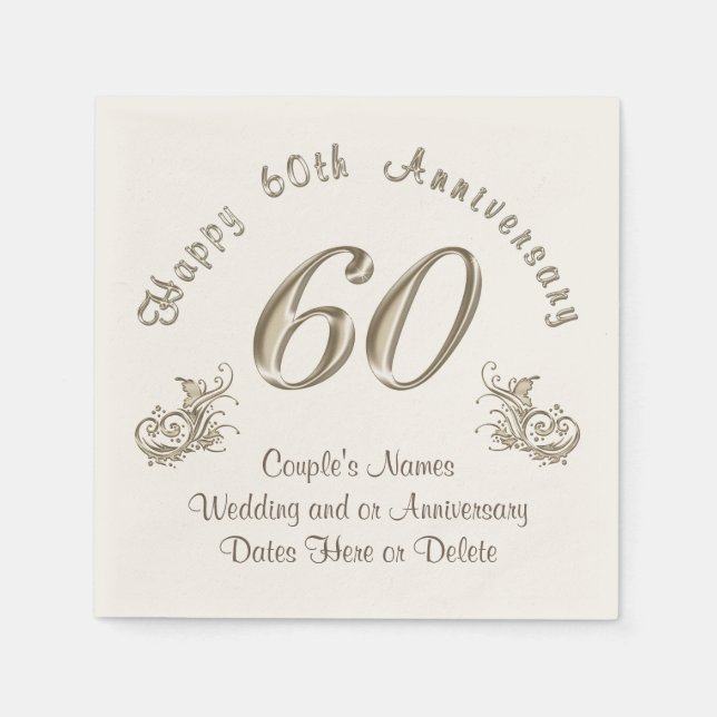 Guardanapo De Papel PERSONALIZADO 60º Aniversário de Casamento Napkins (Frente)
