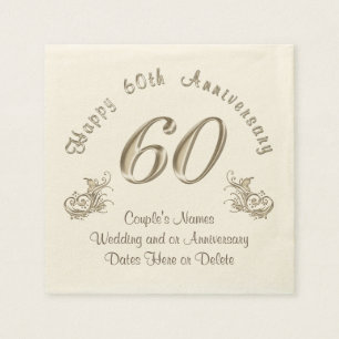 Guardanapo De Papel PERSONALIZADO 60º Aniversário de Casamento Napkins