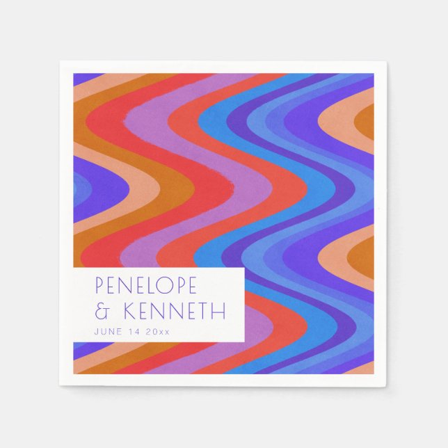 Guardanapo De Papel Personalizado De Casamento Roxo Azul-Brilhante (Frente)