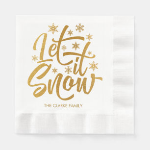 Guardanapo De Papel Personalizado Deixe-o Neve Festa de Férias Ouro