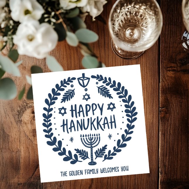 Guardanapo De Papel Personalizado do Hanukkah Holiday Menorah Dreidel (Whimsical Hanukkah Holiday Menorah Dreidel Custom Napkins
)