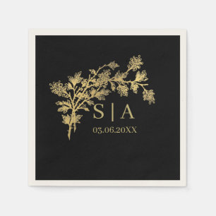 Guardanapo De Papel Personalizado Folha de Ouro Luxo Botânico Monogram