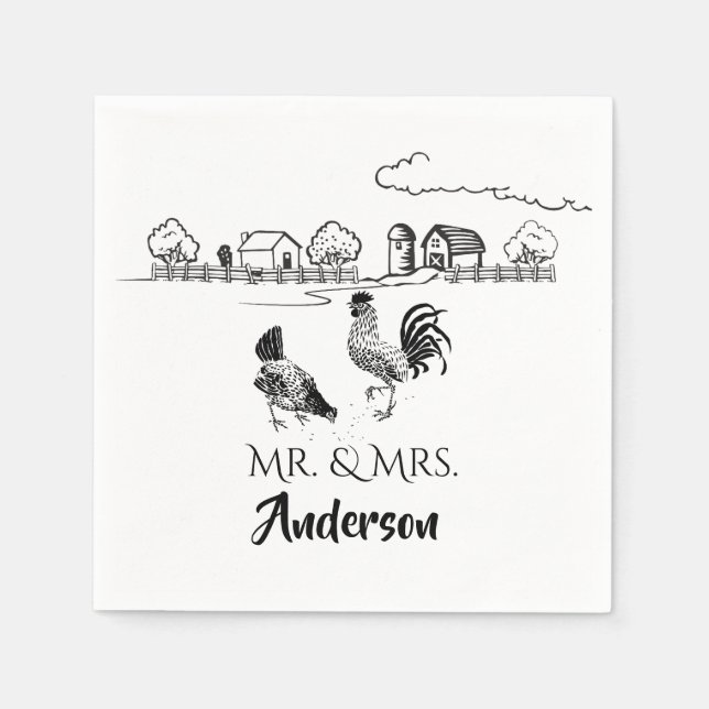 Guardanapo De Papel Personalizado Sr. e Sra. Chicken Fazenda Wedding (Frente)