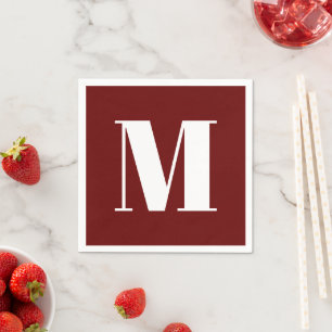 Guardanapo De Papel Personalizar inicial de monograma burgundy branco
