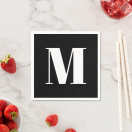 Guardanapo De Papel Personalizar o monograma branco preto inicial