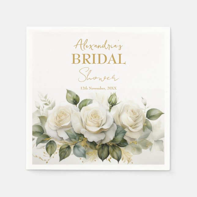 Guardanapo De Papel Personalizar Rosas Brancas do Chá de panela (Frente)