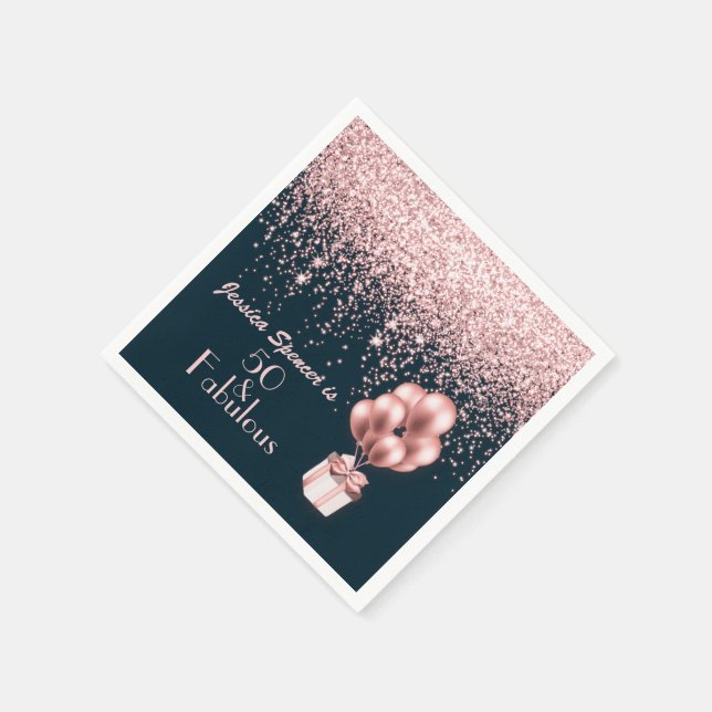 Guardanapo De Papel Personalizável 50 e fabuloso Rosa Dourado 50º aniv (Canto)