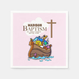 Guardanapo De Papel Personalizável, Menina Batismo Arca de Noé