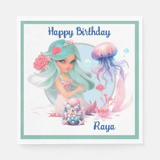 Guardanapo De Papel Personalize Mermaid Party  (Frente)