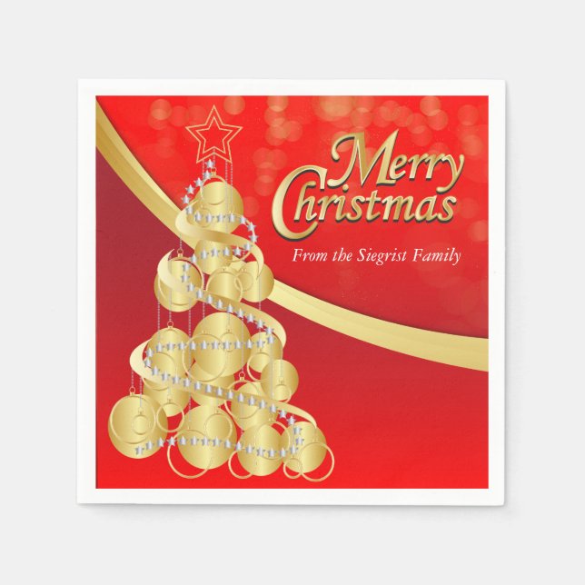 Guardanapo De Papel Personalize o Natal Vermelho e Dourado (Frente)