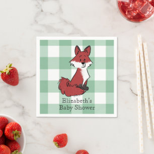 Guardanapo De Papel Personalize Raposa Vermelha Fofa em Xadrez Verde p