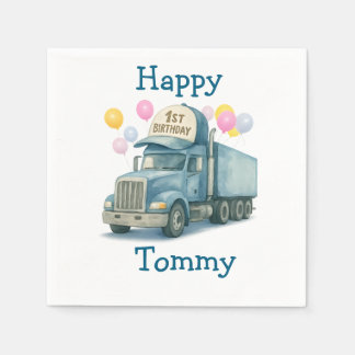 Guardanapo De Papel  Personalized 1st Birthday Semi Truck Napkins