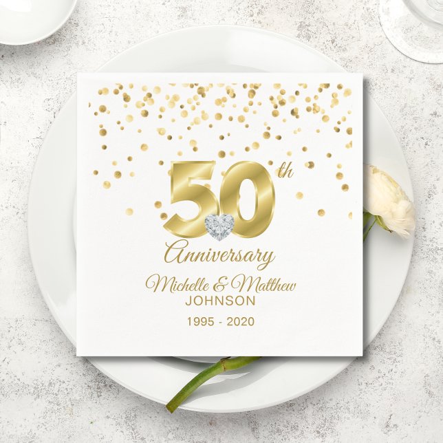 Guardanapo De Papel Personalized 50th Golden Wedding Anniversary (Personalized 50th Golden Wedding Anniversary Napkins)