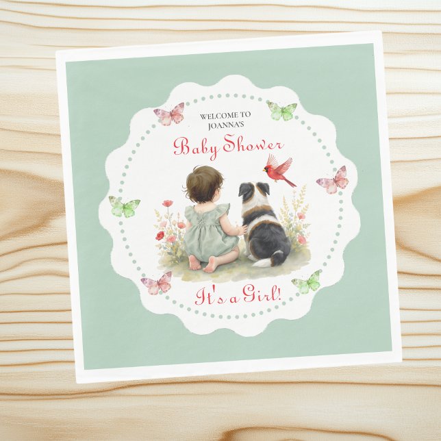 Guardanapo De Papel Personalized Baby Girl and her Puppy Baby Shower  (Criador carregado)