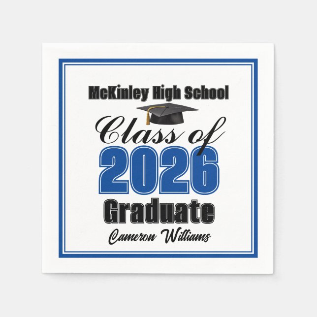 Guardanapo De Papel Personalized Blue Class of 2026 Graduation Party (Frente)