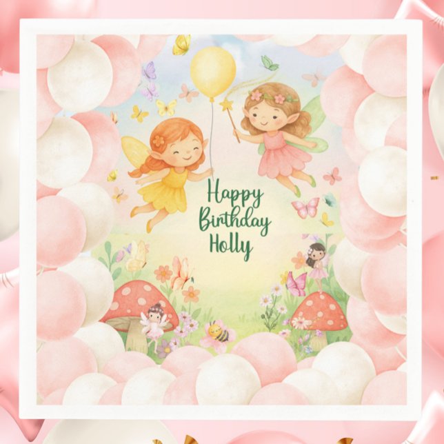 Guardanapo De Papel Personalized Cute Fairy Birthday Paper Napkin  (Personalized Fairy Birthday Paper Napkin | Cute Magical Fairies Party Tableware)
