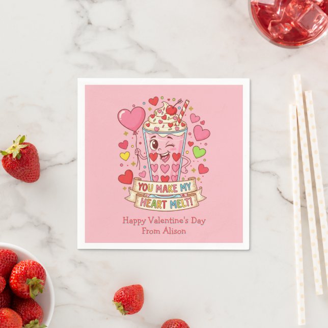 Guardanapo De Papel Personalized Cute Milkshake Classroom Valentine (Insitu)