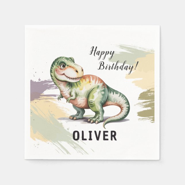 Guardanapo De Papel Personalized Dinosaur Kids Birthday Party (Frente)