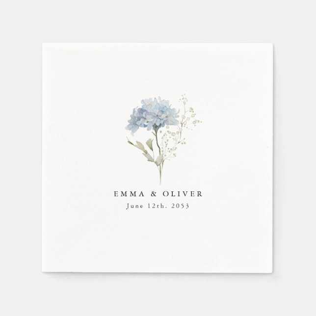 Guardanapo De Papel Personalized Dusty Blue Watercolor Wedding Napkins (Frente)