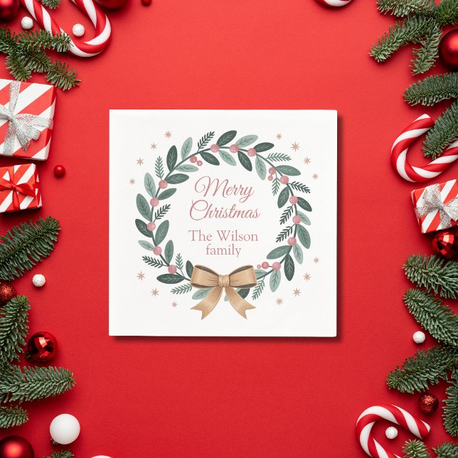Guardanapo De Papel Personalized Family Christmas Wreath (Criador carregado)
