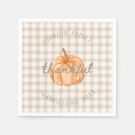 Guardanapo De Papel Personalized Family Name Thankful Neutral Gingham 