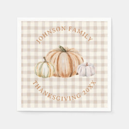 Guardanapo De Papel Personalized Family Name Thankful Neutral Gingham