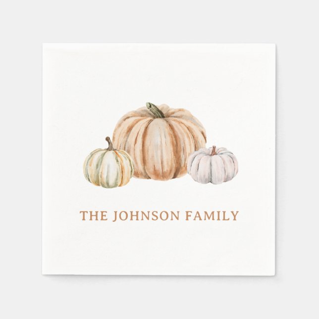 Guardanapo De Papel Personalized Family Name Thankful Neutral Pumpkin (Frente)