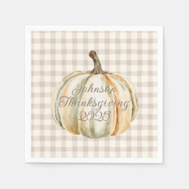 Guardanapo De Papel Personalized Family Thanksgiving Neutral Gingham 