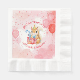 Guardanapo De Papel Personalized Girl's Birthday Squirrel Pink and Red