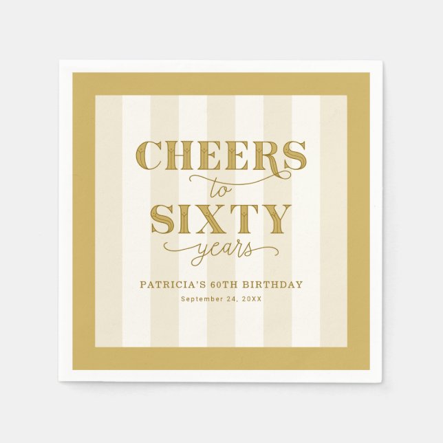 Guardanapo De Papel Personalized Gold 60th Birthday Party Paper Napkin (Frente)