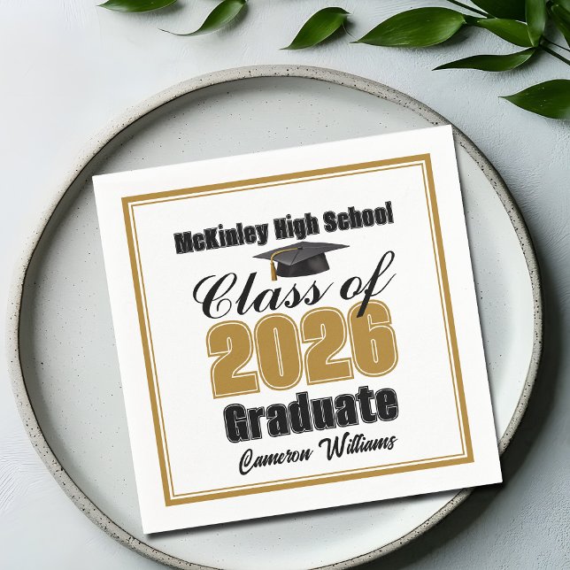 Guardanapo De Papel Personalized Gold Class of 2026 Graduation Party (Criador carregado)