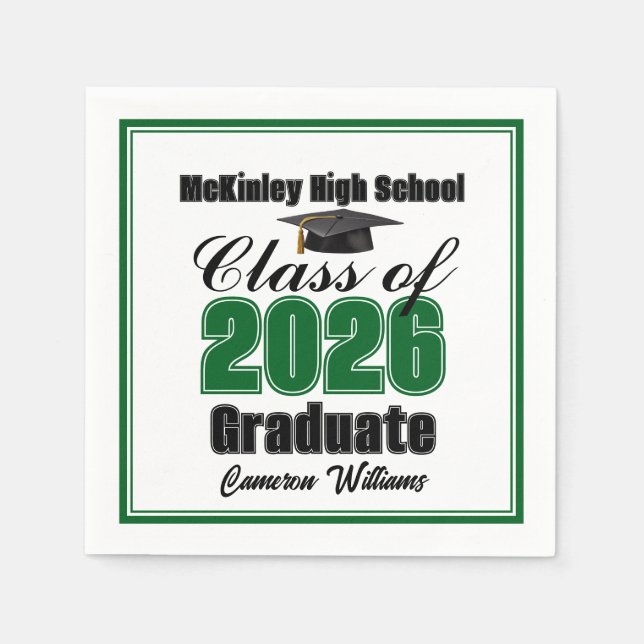 Guardanapo De Papel Personalized Green Class of 2026 Graduation Party (Frente)