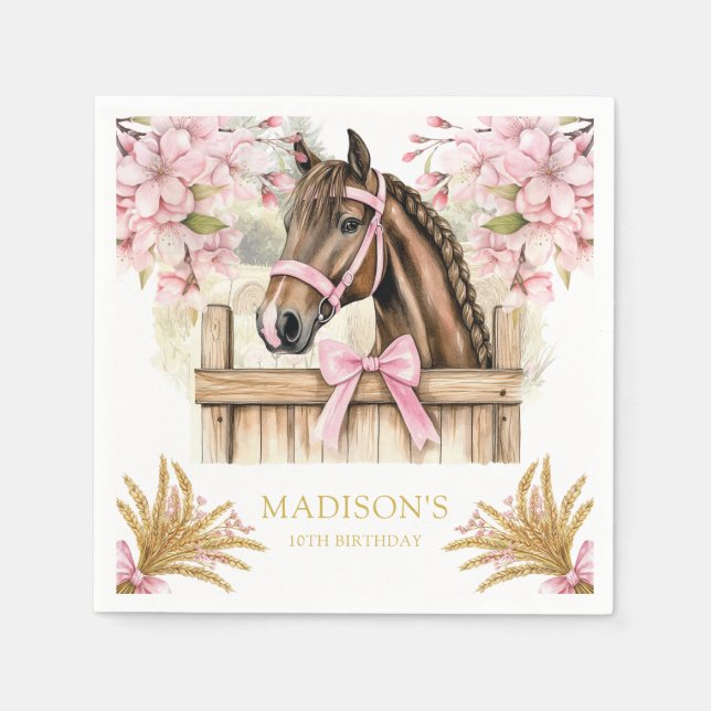 Guardanapo De Papel Personalized Horse Napkin – Blush Pink Country (Frente)
