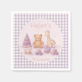 Guardanapo De Papel Personalized Lavender Gingham Baby Shower Napkins