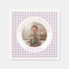 Guardanapo De Papel Personalized Lavender Gingham Birthday Photo