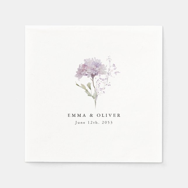 Guardanapo De Papel Personalized Lavender hydrangea Watercolor Wedding (Frente)