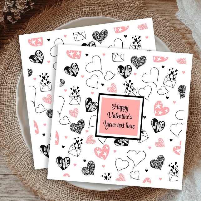Guardanapo De Papel Personalized Love Text Pink Black Hearts Party  (Personalized Love Text Pink Black Hearts Party Napkins

)