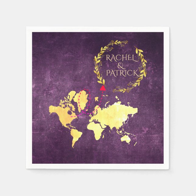 Guardanapo De Papel Personalized Map of Love Journey Wedding (Frente)