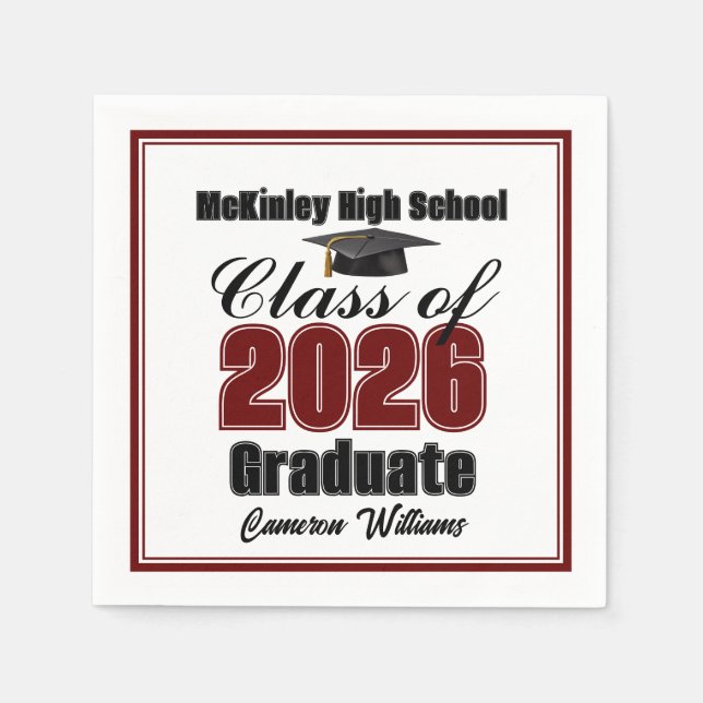 Guardanapo De Papel Personalized Maroon Class of 2026 Graduation Party (Frente)